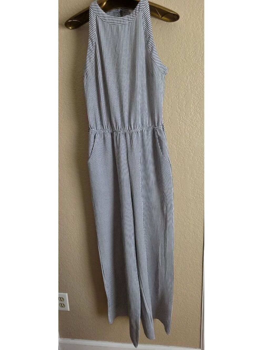 Monteau Los Angeles Mixed Stripe Sleeveless Halter Jumpsuit Size S